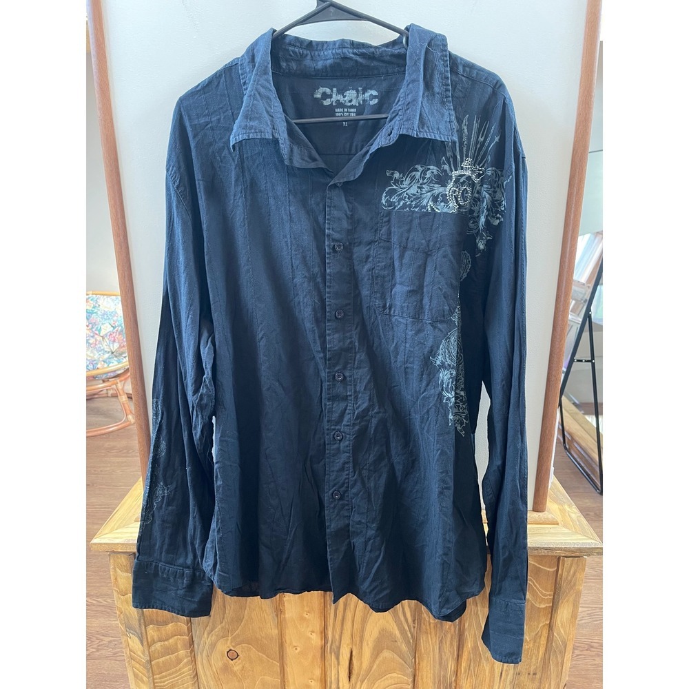 Chaos Button Down Shirt Mens XL Black Graphic Print Long Sleeve Cotton